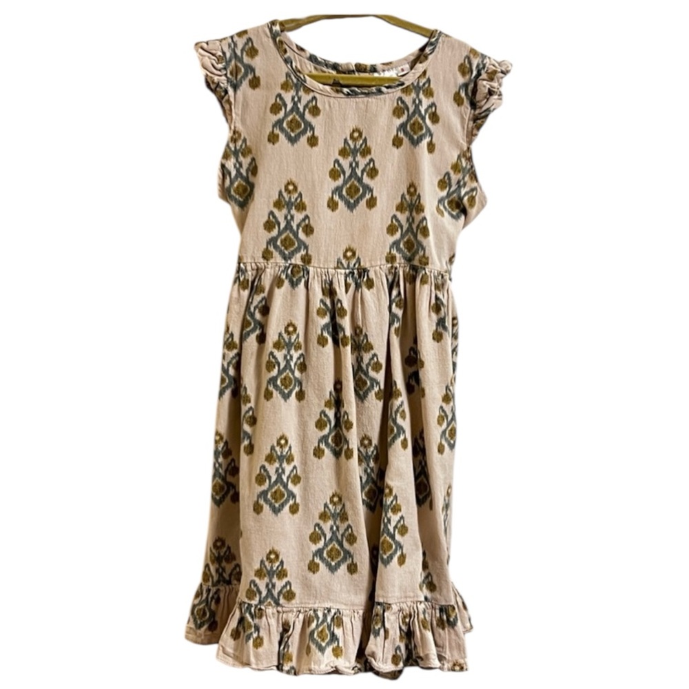 Yo Baby Cream Green Pleated Ruffled Short Sleeve Sundress Tie Waist Girls Size 8